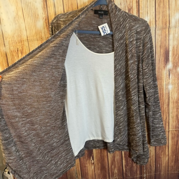 Naif Women Brown Lightweight Long Sleeve Open Front Cardigan Sweater Size Large - Picture 5 of 10